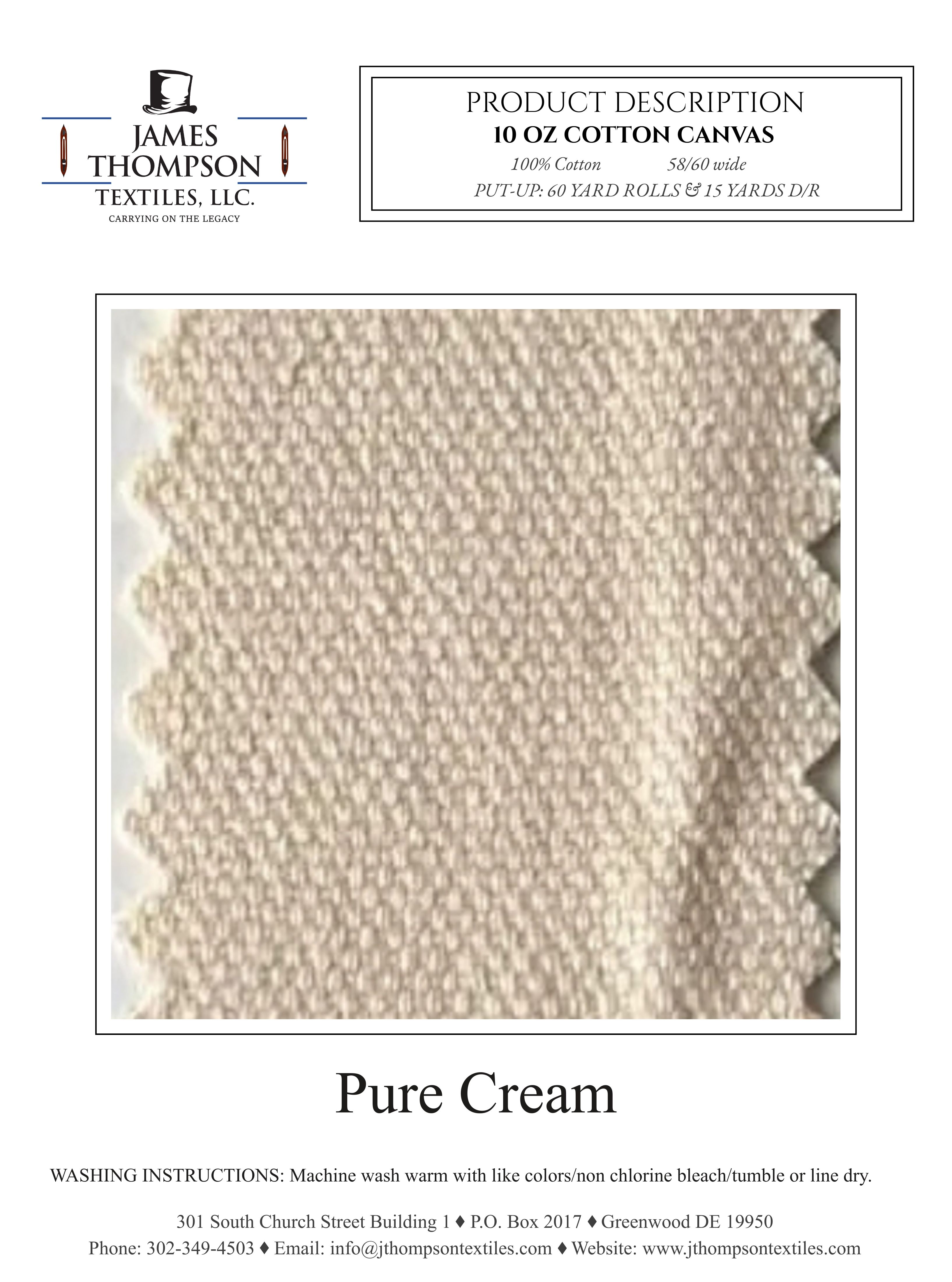 10 oz Cotton Canvas - Pure Cream